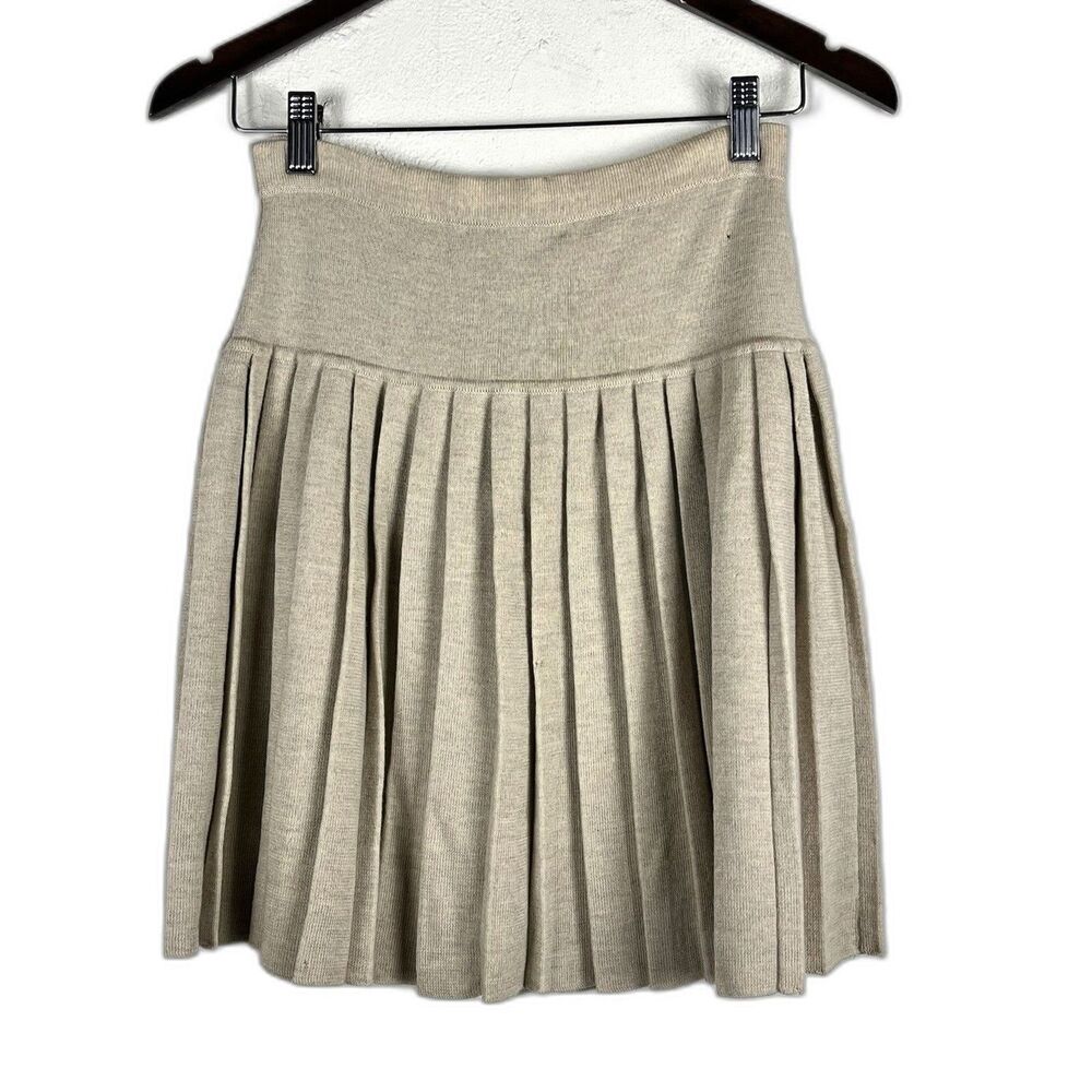 Adrienne Vittadini Vintage Wool Pleated Skirt S Beige Taupe Knit 100% Wool - Picture 10 of 11